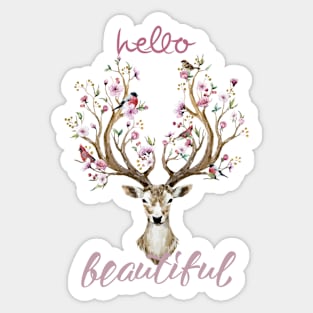 Hello Beautiful  Floral BOHO Deer Sticker